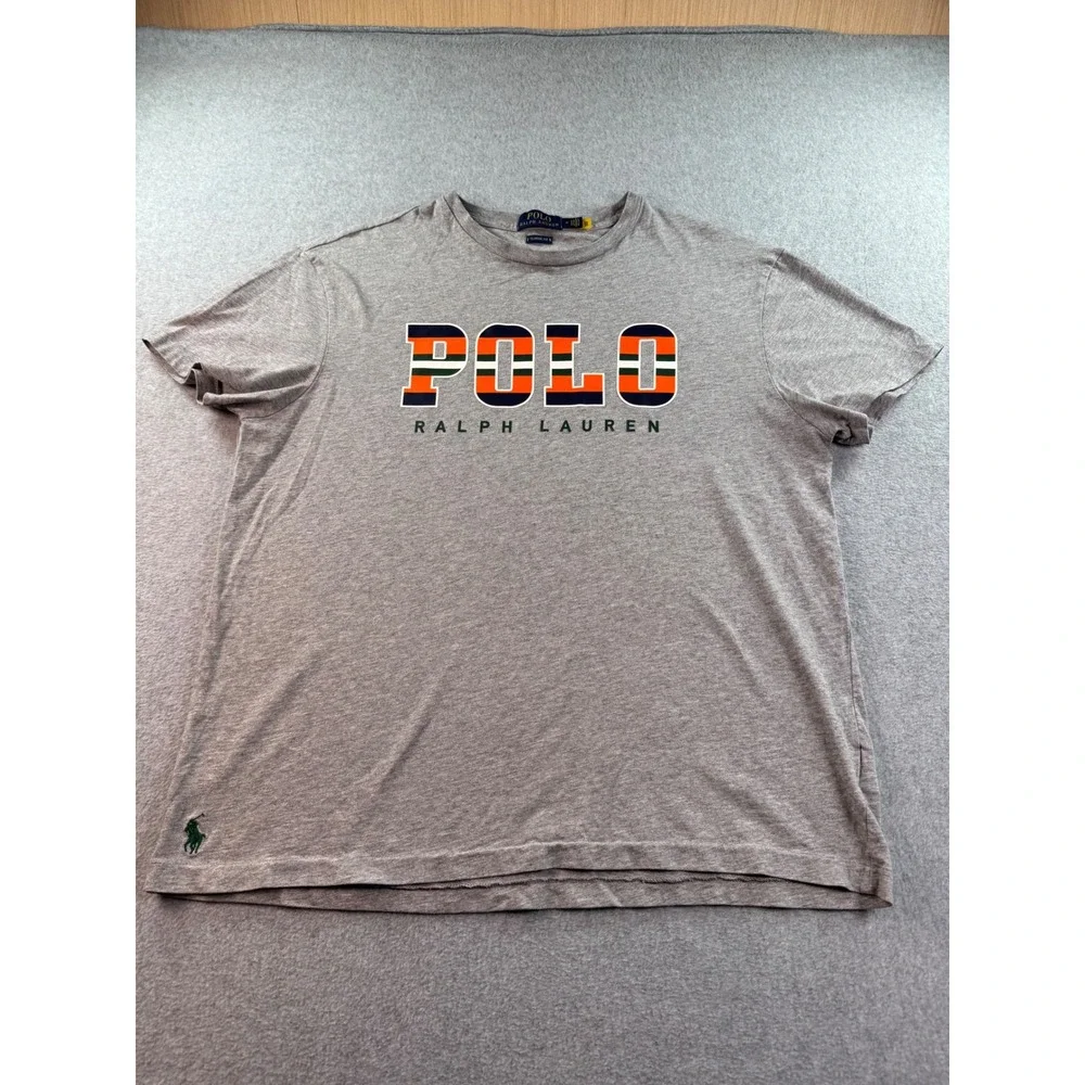 Polo Ralph Lauren Mens Classic Fit Gray Graphic T-Shirt Size M Orange Logo Pony